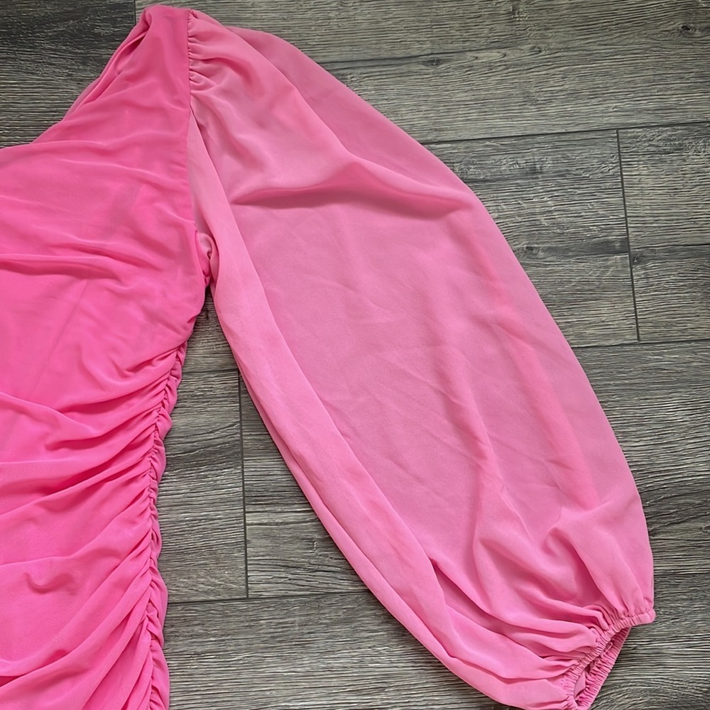 Hello Molly| Party It Up Bodycon Ruched One Shoulder Balloon Sheer Mini Dress XL - Picture 7 of 15